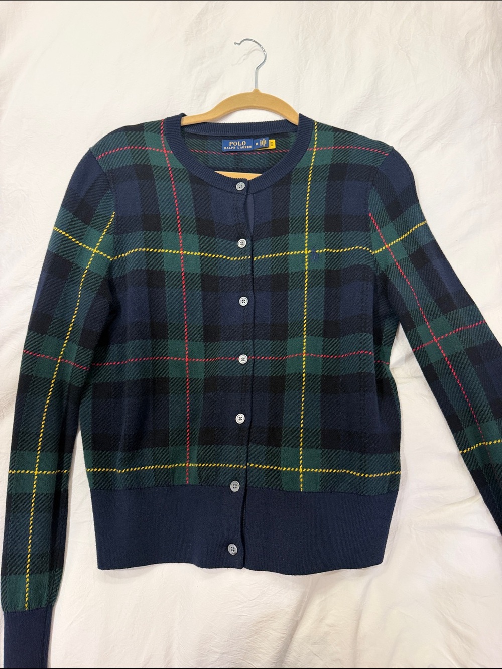 Polo by Ralph Lauren Navy, Green & Yellow Plaid Button Cardigan
